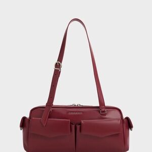 Charles & Keith Rachel Elongated Multi-Pocket Shoulder (Burgundy)